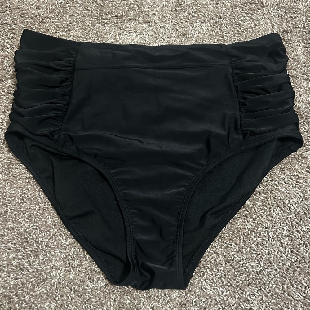 Ava & Viv High-Waisted Swim Bikini Bottoms Black 16W/18W